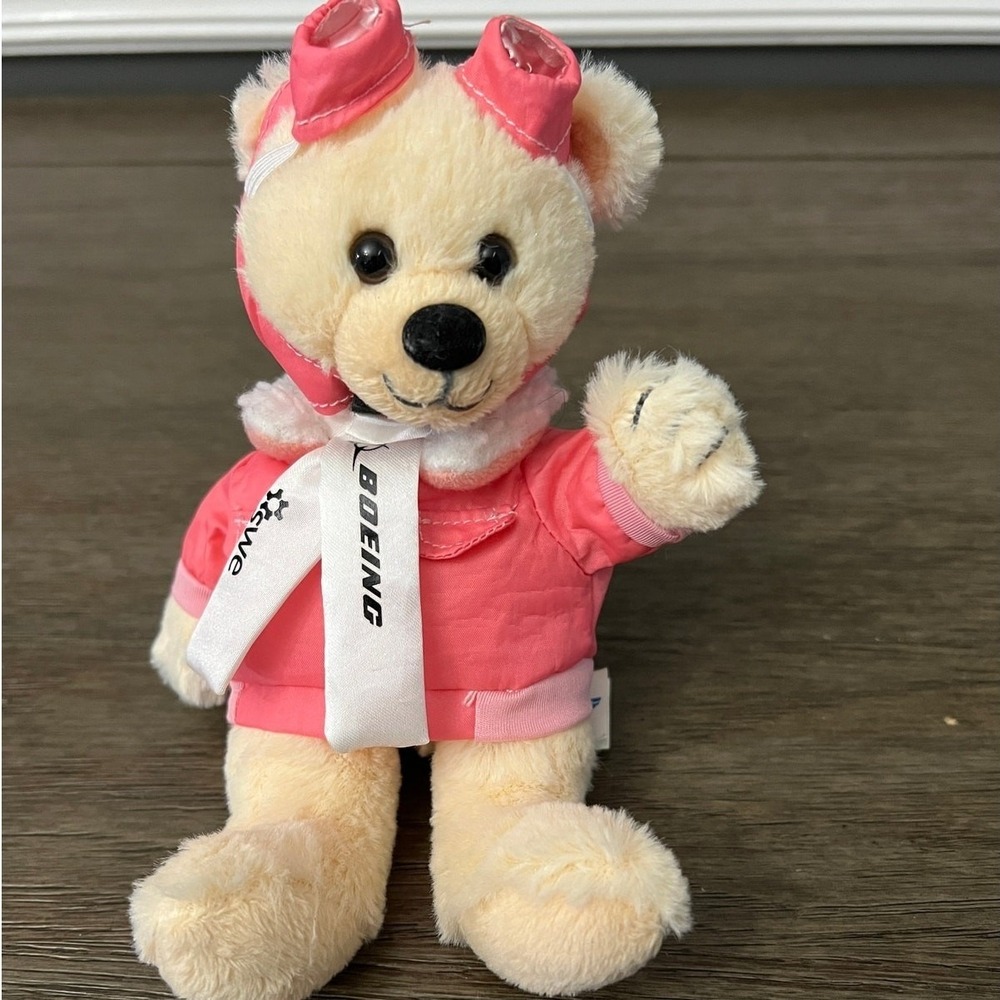 Boeing Aviator Teddy Bear Plush Pink Flight Suit Pilot Cap Goggles Cream